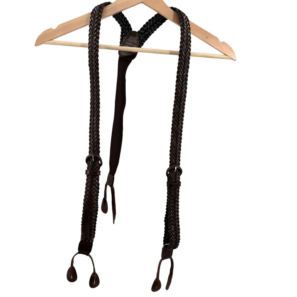 Vintage 90s Hunt Club Brown Genuine Leather Braided Y-Back Suspenders
